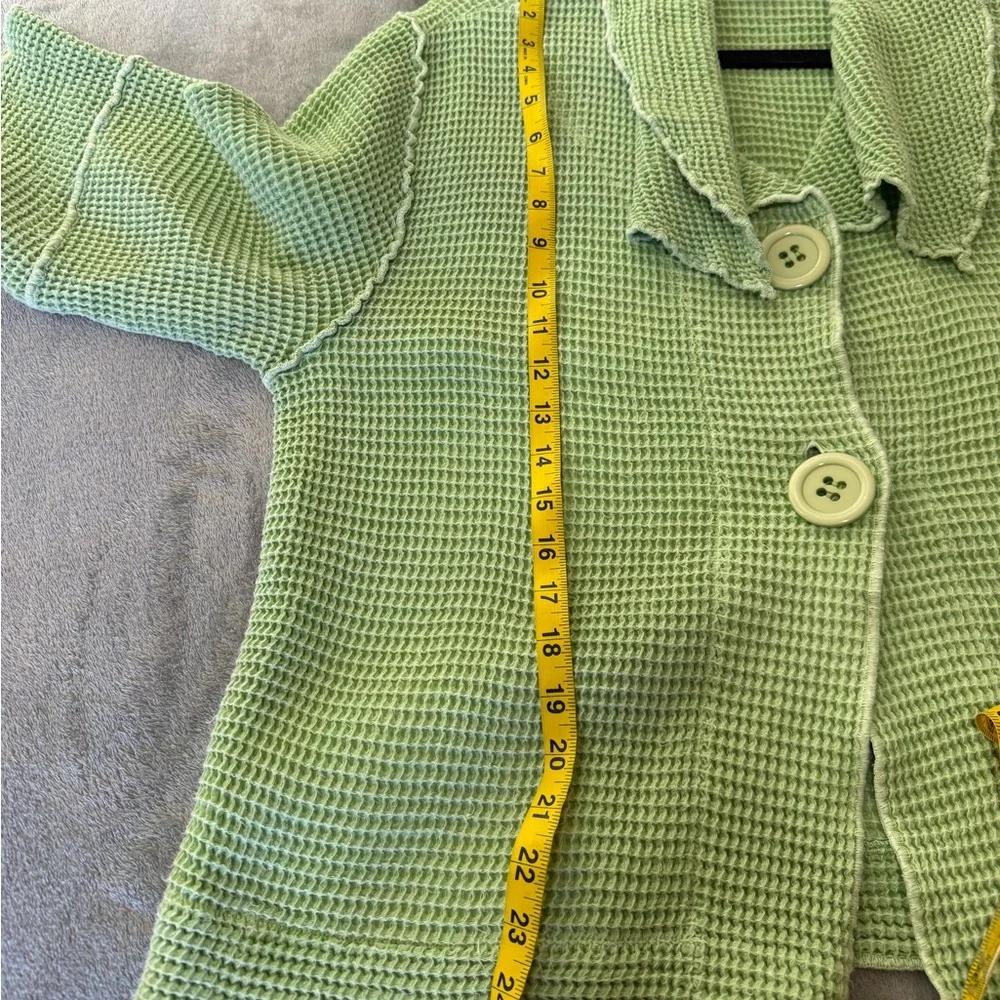 FOCUS Waffle Knit Button Jacket Pistachio Green Size L 100% Cotton Textured - Picture 8 of 11